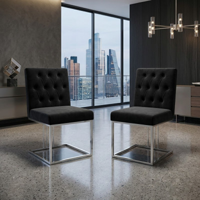 Schwarzer Lehnstuhl Designer 2x Stühle Esszimmer Möbel Essstühle Edelstahlstuhl