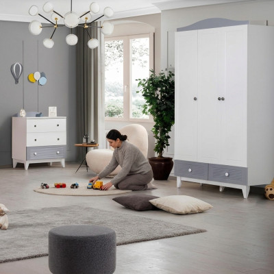 Modern Kinderzimmer 2tlg Möbel Komplettzimmer Mehrfarbig Kleiderschrank Kommod