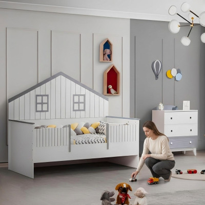 Modern Kinderzimmer 2tlg Möbel Komplettzimmer Mehrfarbig Kinderbett Kommod