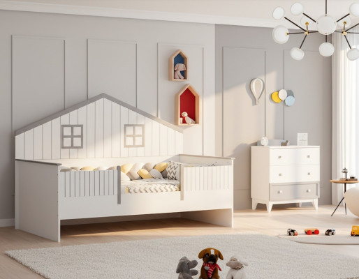 Modern Kinderzimmer 2tlg Möbel Komplettzimmer Mehrfarbig Kinderbett Kommod