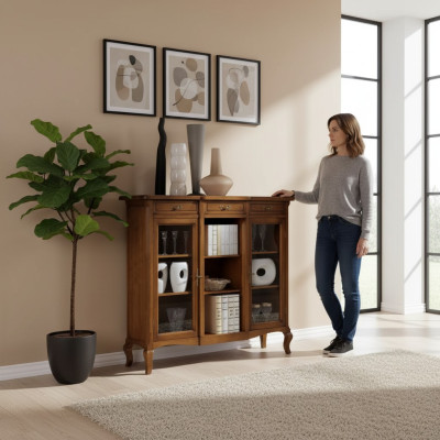 Vitrine Wohnzimmer Möbel Anrichte Holz Vitrinen Braun Schrank Echtholz