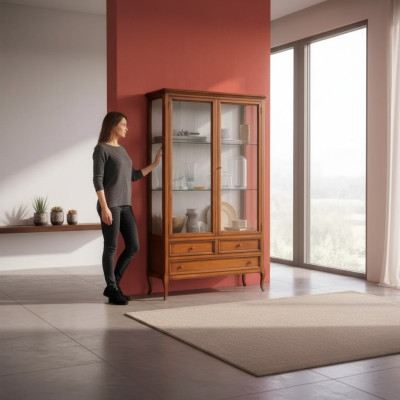Klassische Vitrine Schrank Wohnzimmer Vitrinenschrank Italien Möbel Neu