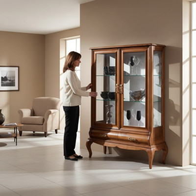 Luxus Holz Vitrine Anrichte Design Braun Italienische Möbel Schrank Neu