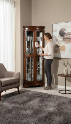 Klassische Möbel Holz Braun Eckvitrine Vitrineschrank Italienische Möbel