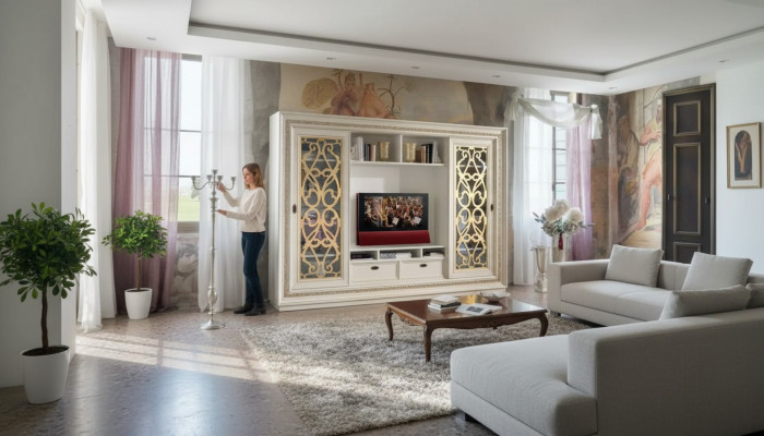 TV Schrankwand Massivholz Modern Fernsehschrank Wohnwand Echtholz Neu