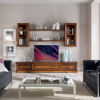 Klassische Wohnwand Wohnzimmer Wandregale Sideboard RTV Braun Lowboard