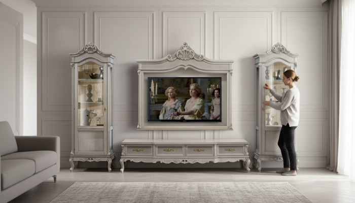 Gruppe RTV Lowboard TV Ständer Grau Wohnzimmer Set 4tlg Wohnwand Neu