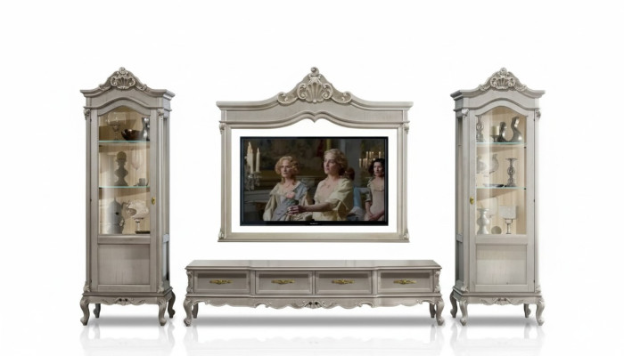Gruppe RTV Lowboard TV Ständer Grau Wohnzimmer Set 4tlg Wohnwand Neu
