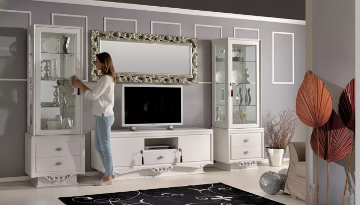 TV-Ständer Italienische Wohnzimmer 2x Vitrine Luxus tv Sideboard Weiß