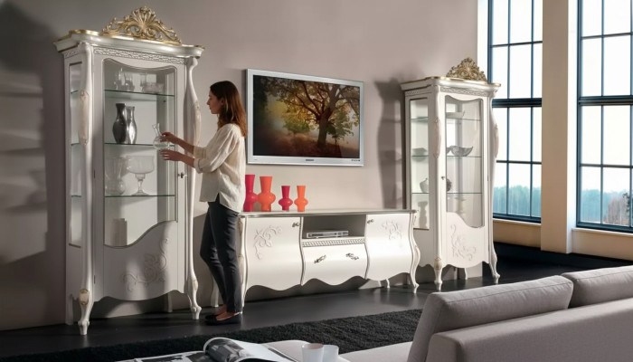 Klassische Wand Wohnzimmer 2x Vitrine Sideboard RTV Regal 3tlg.