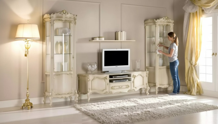 Wohnzimmer Wohnwand Set Gruppe Lowboard Vitrine 4tlg. Holz Möbel Regal