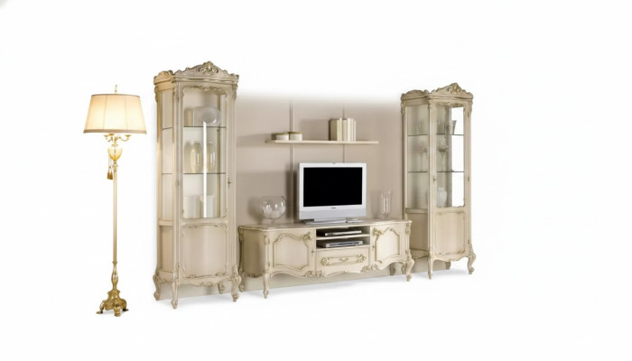 Wohnzimmer Wohnwand Set Gruppe Lowboard Vitrine 4tlg. Holz Möbel Regal