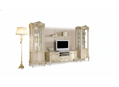 Wohnzimmer Wohnwand Set Gruppe Lowboard Vitrine 4tlg. Holz Möbel Regal
