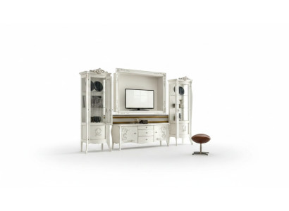 Klassische Stil Weiß Wohnwand Lowboard 2x Vitrine TV-Rahmen Gruppe Neu