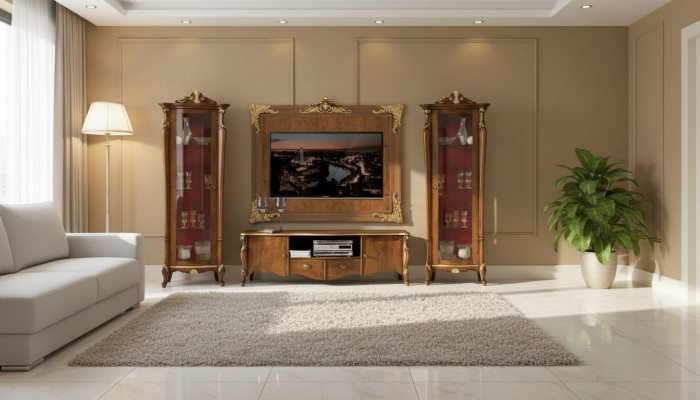 Wohnwand Set 4tlg. Wohnzimmer Vitrine RTV Regal Luxus Klassische Neu