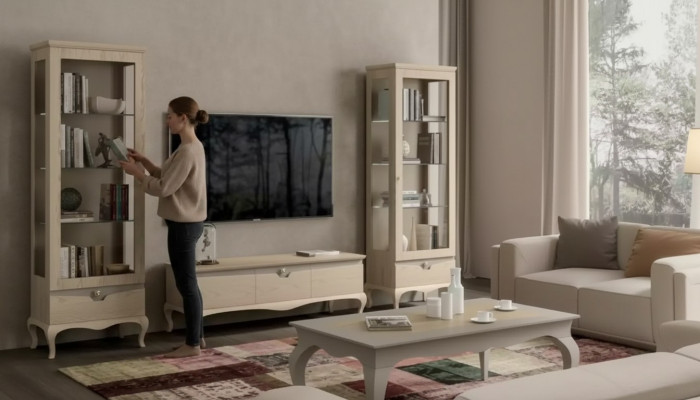 Wohnzimmer rtv Vitrine Wohnwand Schränke Design Art déco Vitrinen Set