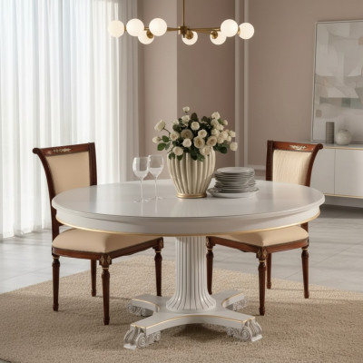 Holz Esszimmer Design Möbel Rund Tisch Weiß Esstisch Klassisch Ess Zimmer Neu