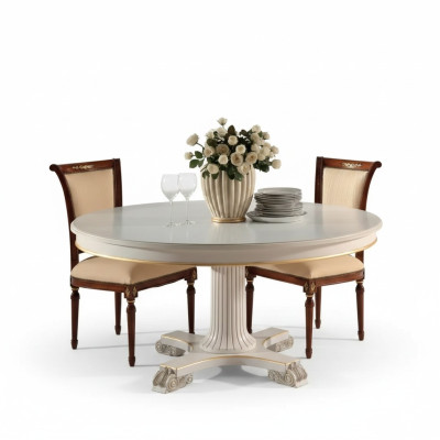 Holz Esszimmer Design Möbel Rund Tisch Weiß Esstisch Klassisch Ess Zimmer Neu