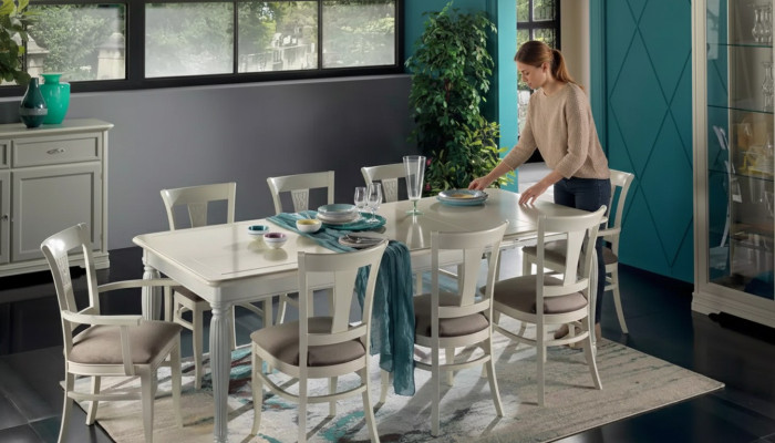 Komplett Set Esstisch 8x Stühle Luxus Esszimmer Garnitur Weiß Italien