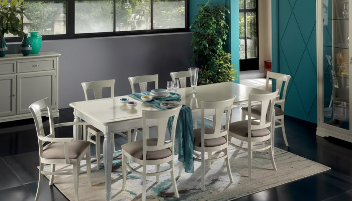 Komplett Set Esstisch 8x Stühle Luxus Esszimmer Garnitur Weiß Italien