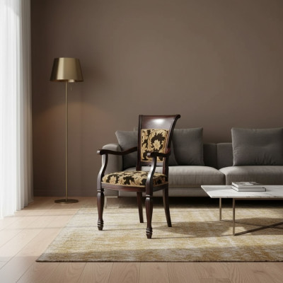 Stuhl Braun Design Wohnzimmer Esszimmer Holz Polster mit Armlehne Neu