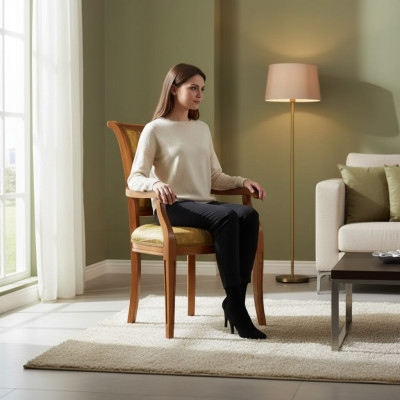 Esszimmerstuhl Art déco Armlehne Esszimmer Design Textil Luxus Braun