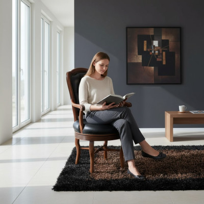 Bürostuhl Holz Chefsessel Chesterfield italienische Möbel Schwarz Drehbar