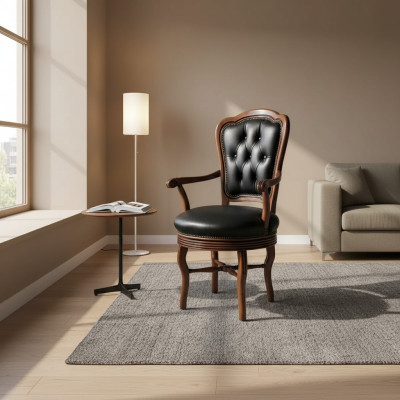 Bürostuhl Holz Chefsessel Chesterfield italienische Möbel Schwarz Drehbar