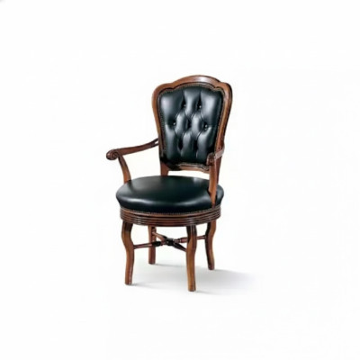 Bürostuhl Holz Chefsessel Chesterfield italienische Möbel Schwarz Drehbar