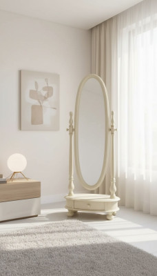Klassischer Wohnzimmer groß Bodenspiegel Beige Holzrahmen Design Neu