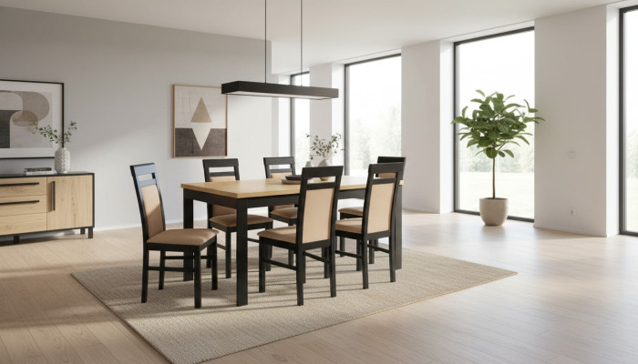 Modernes Esstisch Tisch Holz Esszimmer Garnitur 6x Stühle Set 7 tlg. Set