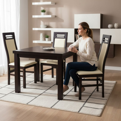 Stuhl ohne Armlehne Esszimmerstuhl Holz Esszimmer Schwarz Design Modern