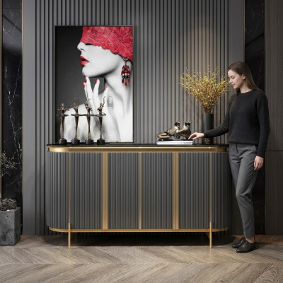 Anrichte Sideboard Luxus Designer Holz Regal Schrank Möbel Grau Kommode