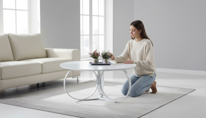 Weiß Couchtisch Rund Wohnzimmer Tisch Designer Einrichtung Modern Möbel