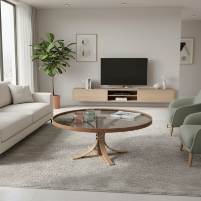 Couchtisch Braun Holz Designer Kaffee Tisch Wohnzimmer Glastisch Möbel