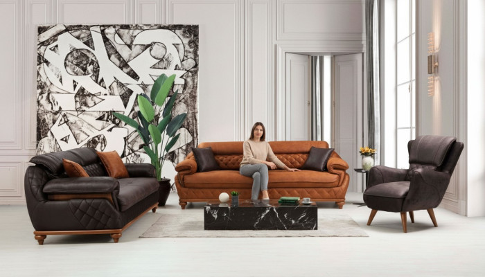 Wohnzimmer Komplett 3tlg Modern 2x Dreisitzer Sofa Couch Luxus Sessel Neu