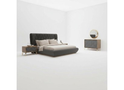 Design Komplett Schlafzimmer Bett Holz 2x Nachttische Kommode mit Spiegel