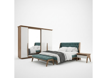 Komplett Schlafzimmer Bett 2x Nachttische Modern Kleiderschrank Bank Neu