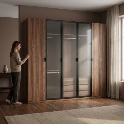  Holz Braun Kleiderschrank Schlafzimmer Modern Design Möbel Schrank