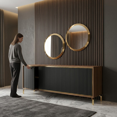 Esszimmer Modern Essgruppe Sideboard mit 2x Spiegel Luxus Holz Möbel