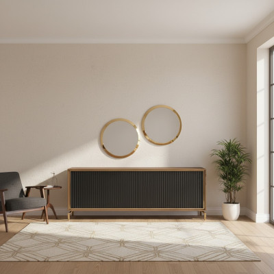Esszimmer Modern Essgruppe Sideboard mit 2x Spiegel Luxus Holz Möbel