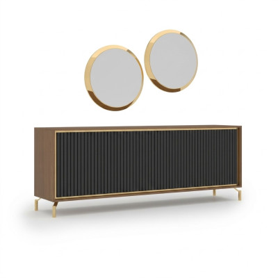 Esszimmer Modern Essgruppe Sideboard mit 2x Spiegel Luxus Holz Möbel
