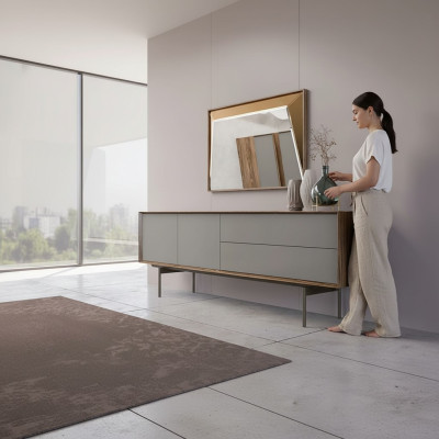 Komplett Esszimmer Sideboard mit Spiegel Design Holzschrank Einrichtung