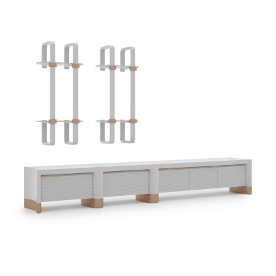 Wohnzimmer Holzmöbel TV-Ständer Design 2x Wandregale Modern Einrichtung