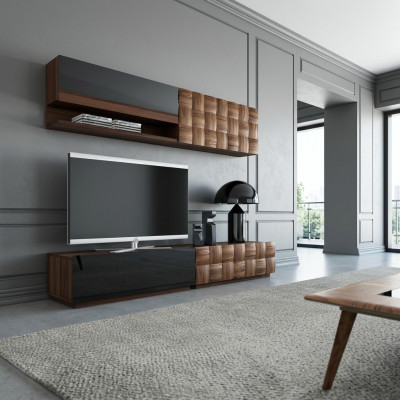 Wohnzimmer Komplett 4tlg TV-Ständer Wohnwand Holzmöbel Wandregal Wandschrank
