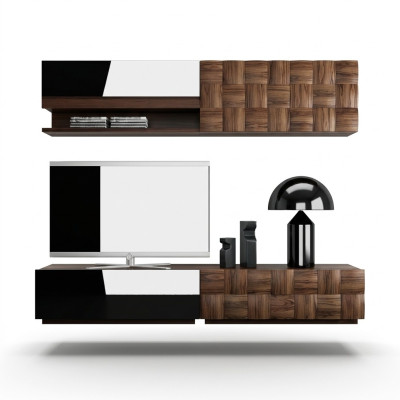 Wohnzimmer Komplett 4tlg TV-Ständer Wohnwand Holzmöbel Wandregal Wandschrank