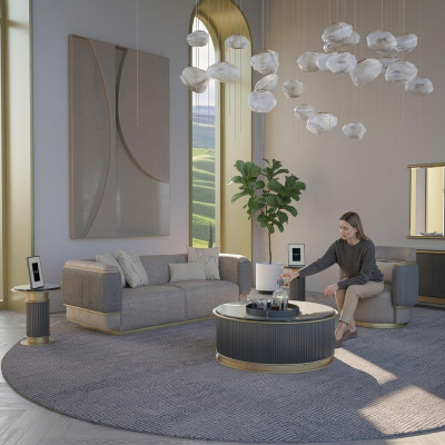 Wohnzimmer Komplett 2tlg Dreisitzer Sofa Polstermöbel Sessel Modern Design