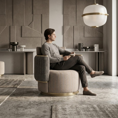Wohnzimmer Einrichtung Grau Sessel Polster Textil Modern Polstermöbel Neu