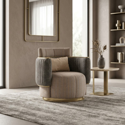 Wohnzimmer Einrichtung Grau Sessel Polster Textil Modern Polstermöbel Neu