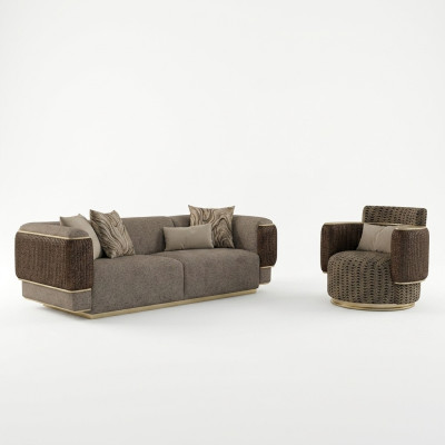 Polster Textil Sofa Set 2 tlg Wohnzimmer Dreisitzer Sofa Couch Modern Sessel